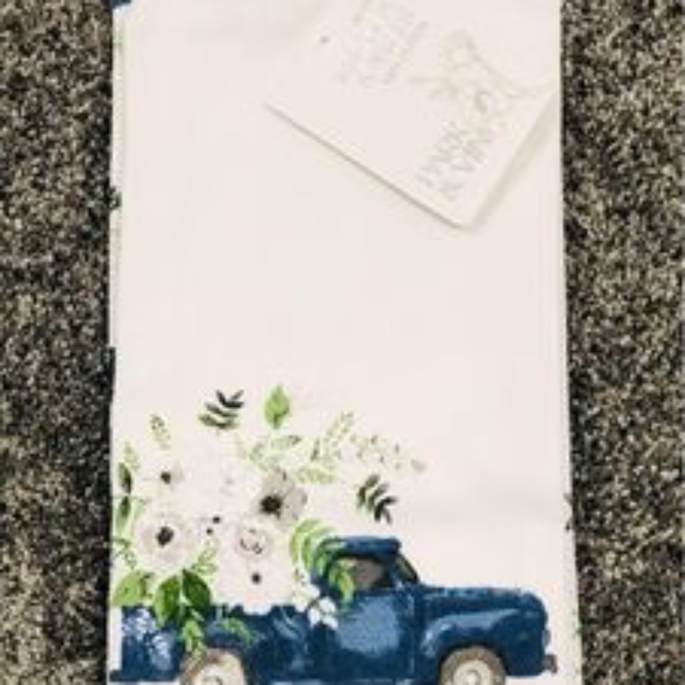 New Park & Vine Set of 2 Kitchen Dish Towels Bloom & Grow Farmhouse Blue Truck
